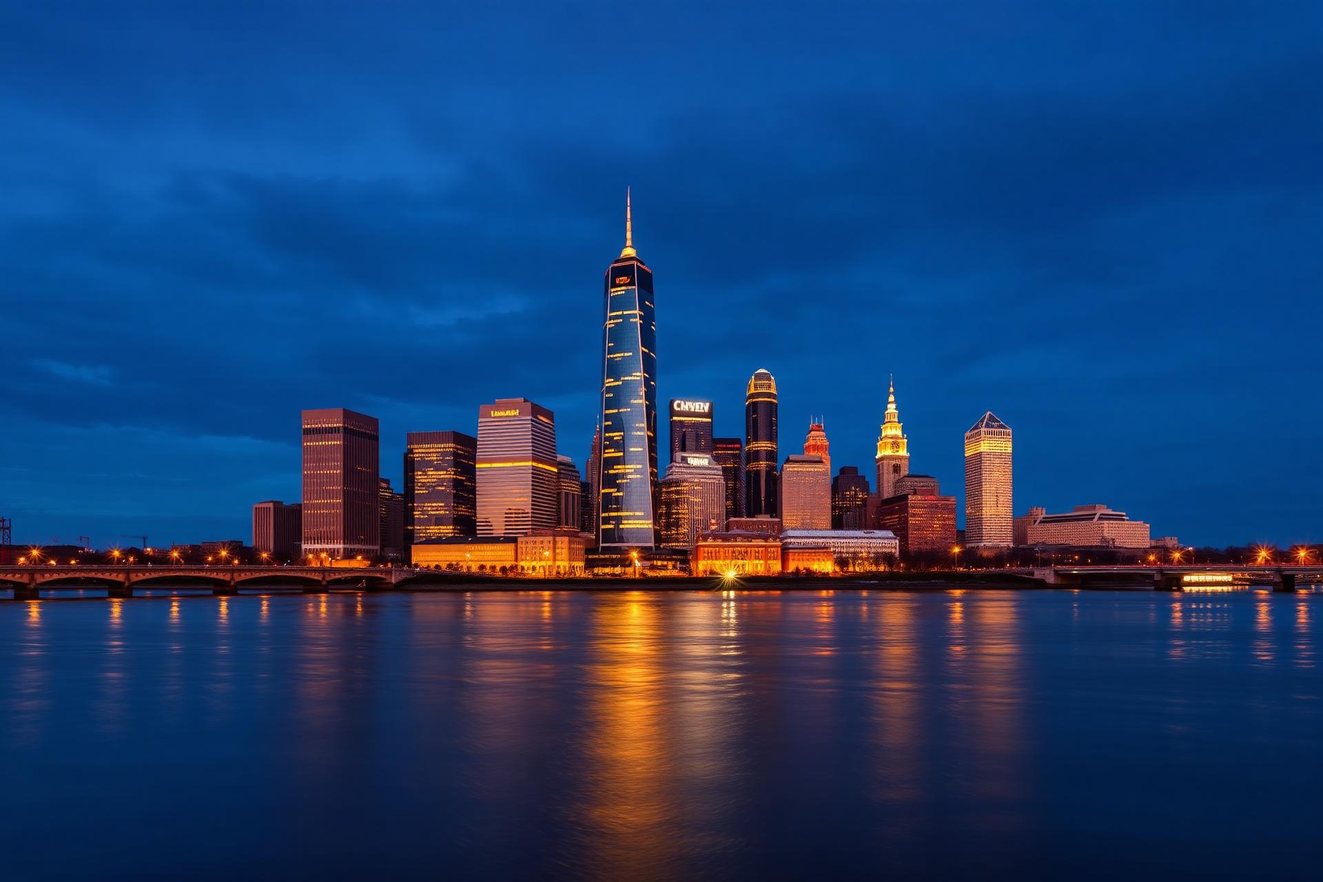 Cleveland Ohio skyline at dusk